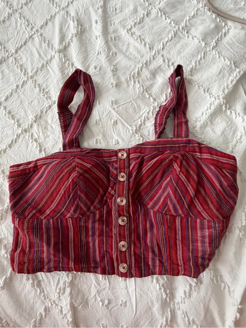 American Eagle Outfitters Red Striped Button-Front Crop Top